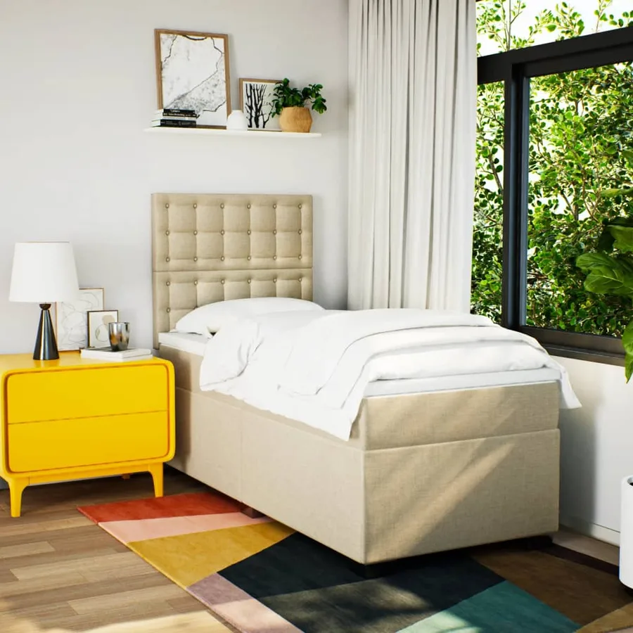 Sommier à lattes de lit avec matelas Crème 100x200 cm Tissu - 3