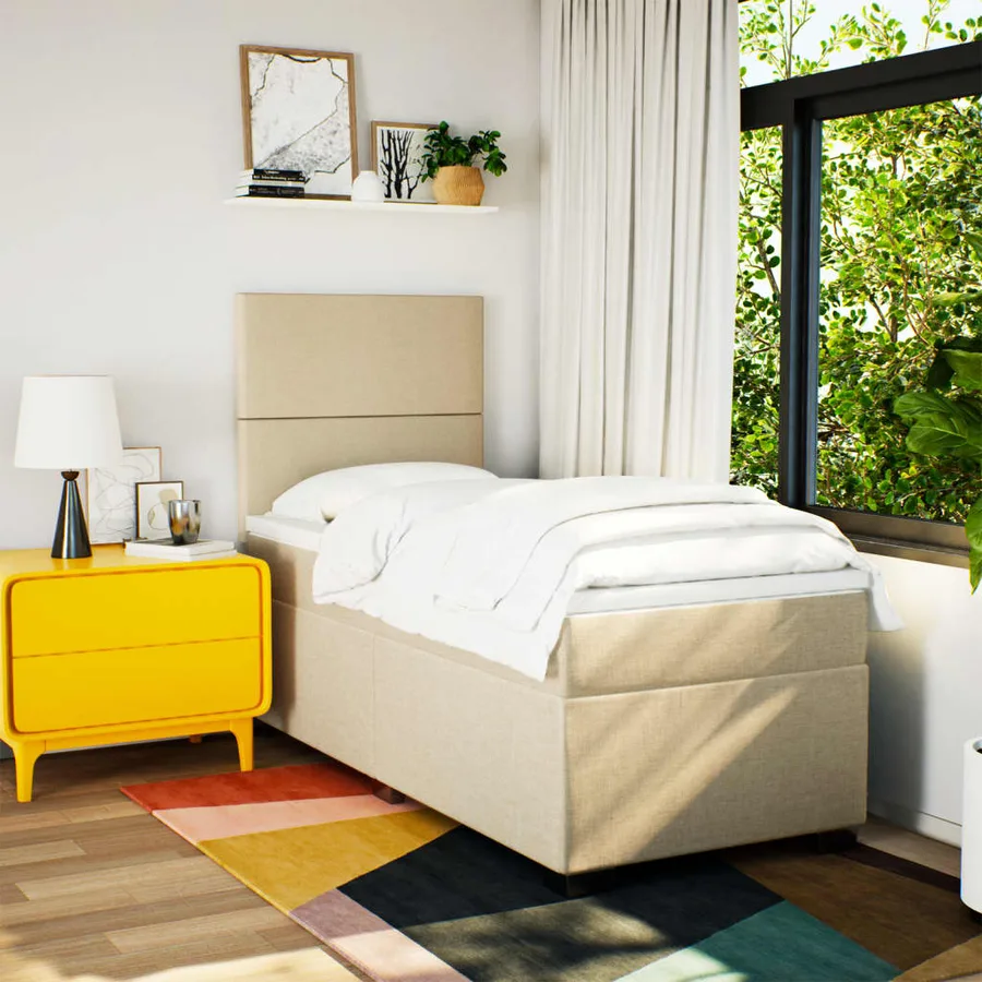 Sommier à lattes de lit avec matelas Crème 100x200 cm Tissu - 3