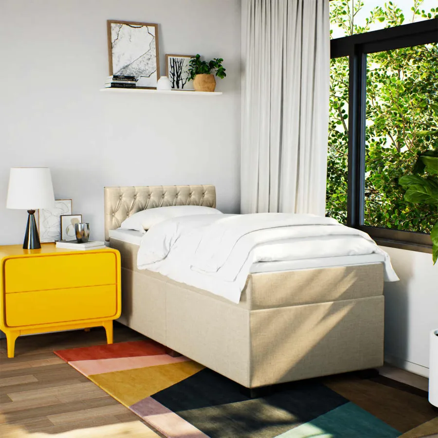 Sommier à lattes de lit avec matelas Crème 100x200 cm Tissu - 4
