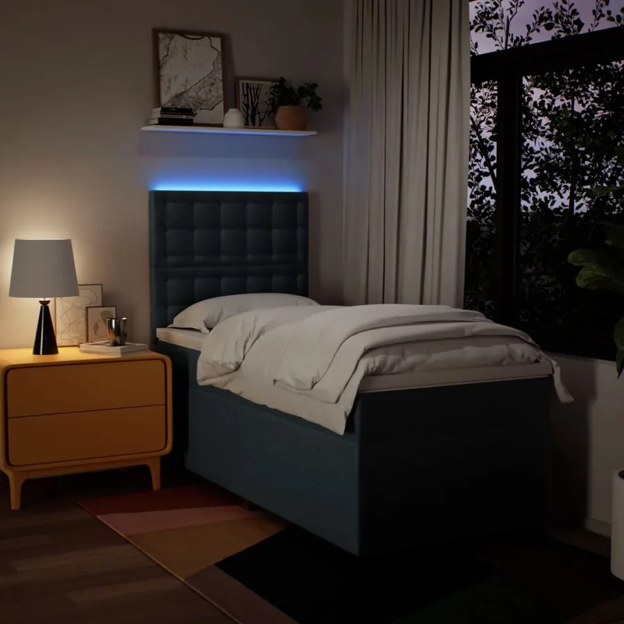 Sommier à lattes de lit avec matelas Bleu 100x200 cm Tissu - 5