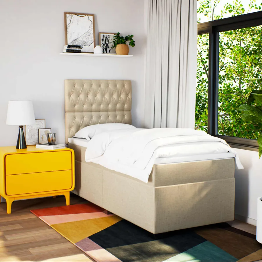Sommier à lattes de lit avec matelas Crème 100x200 cm Tissu - 3