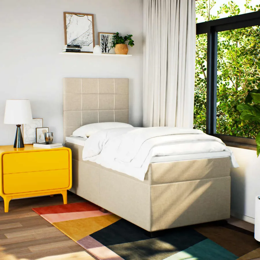 Sommier à lattes de lit avec matelas Crème 90x200 cm Tissu - 3