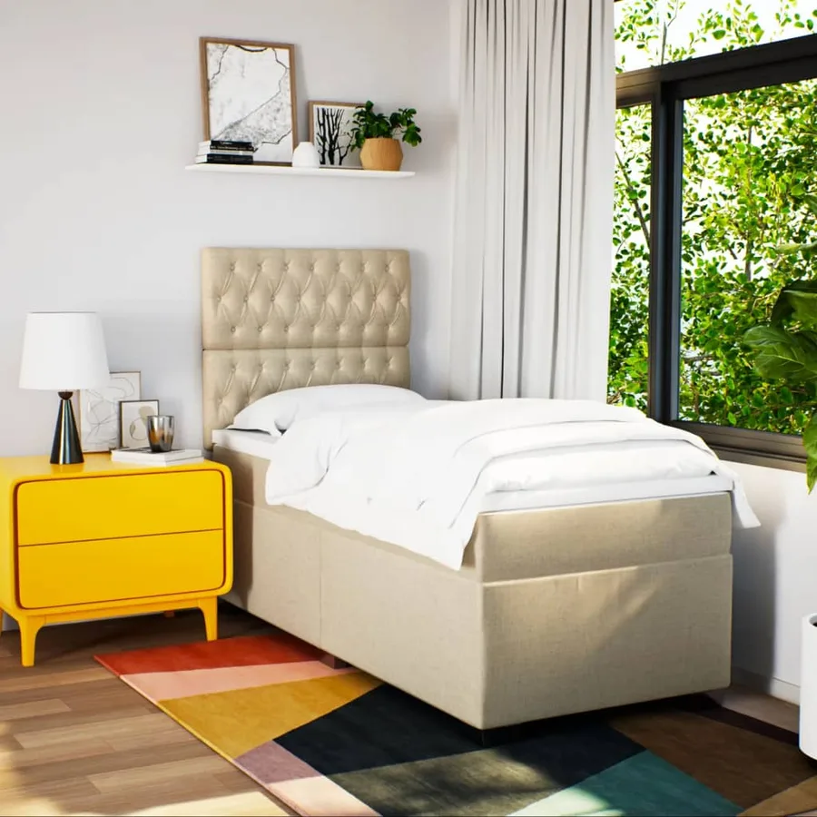 Sommier à lattes de lit avec matelas Crème 90x200 cm Tissu - 3