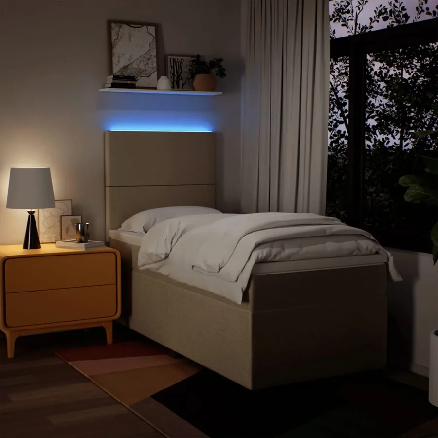 Sommier à lattes de lit avec matelas Crème 90x200 cm Tissu - 5