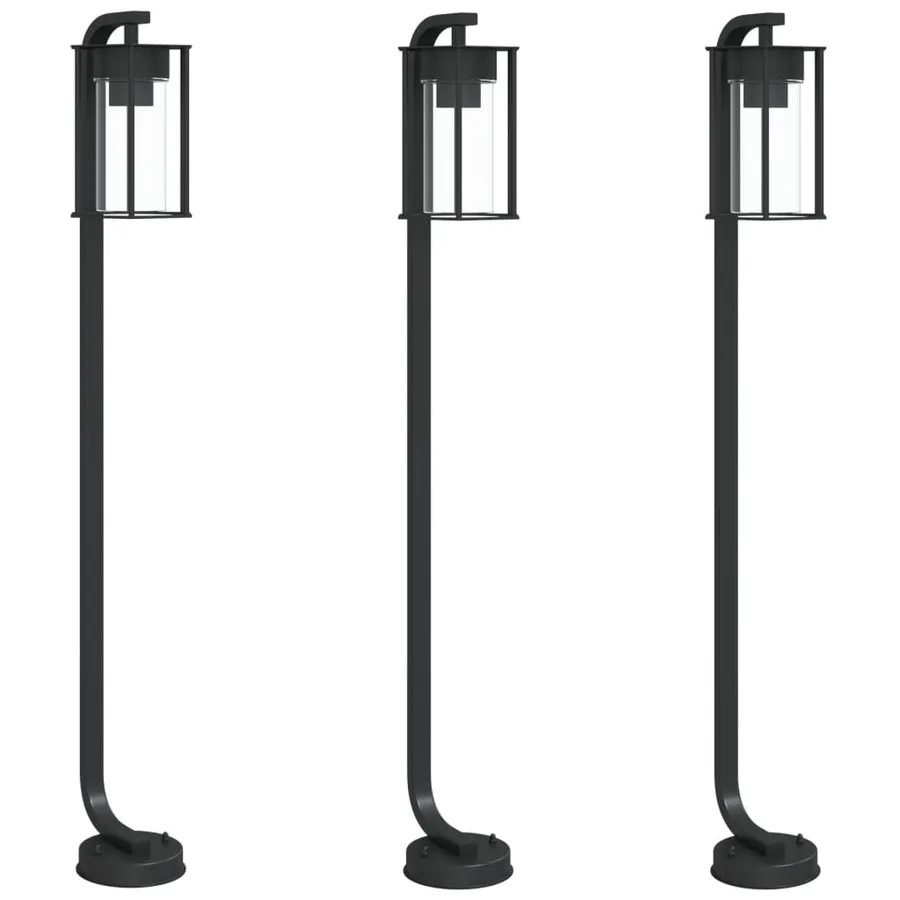 Lampadaires d'extérieur 3 pcs noir 100 cm acier inoxydable - 2