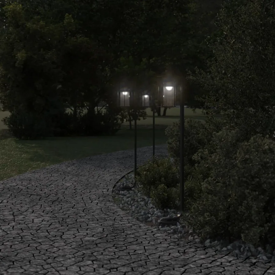 Lampadaires d'extérieur 3 pcs noir 100 cm acier inoxydable - 3