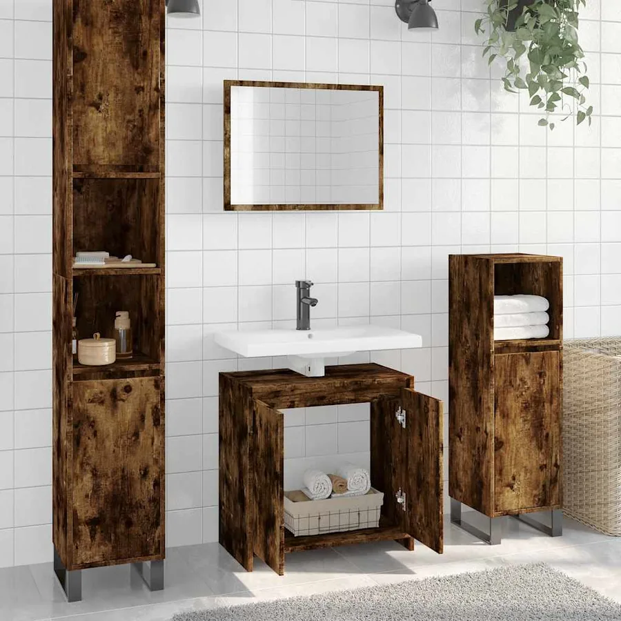 Ensemble de meubles de salle de bain 2 pcs Chêne fumé