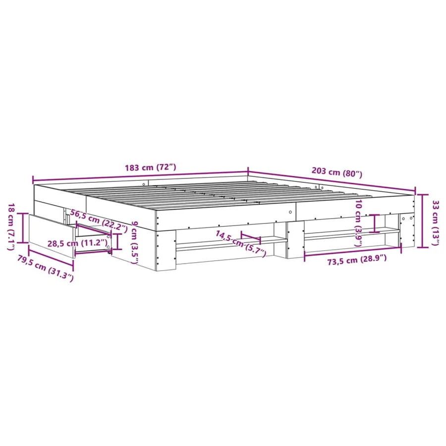Cadre de lit sans matelas blanc 180x200 cm bois d'ingénierie - 11