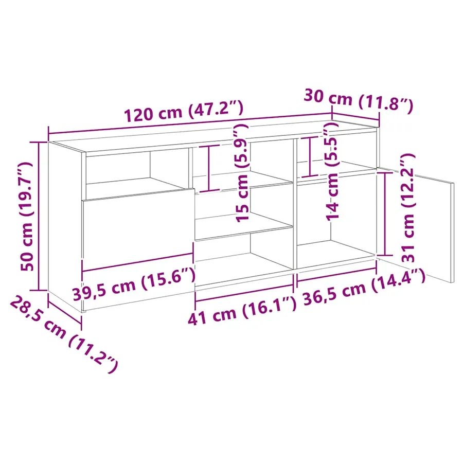 Meuble TV avec lumières LED Chêne marron 120x30x50 cm - 17