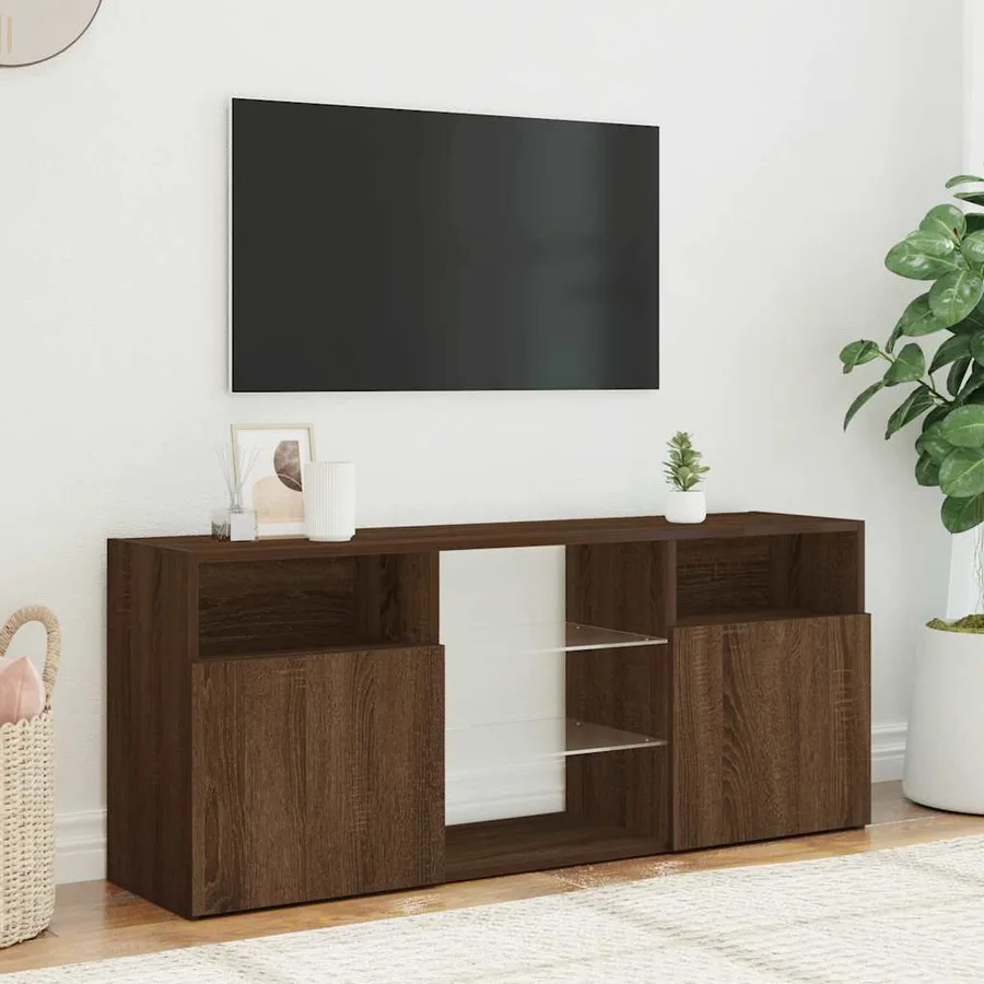 Meuble TV avec lumières LED Chêne marron 120x30x50 cm - 4
