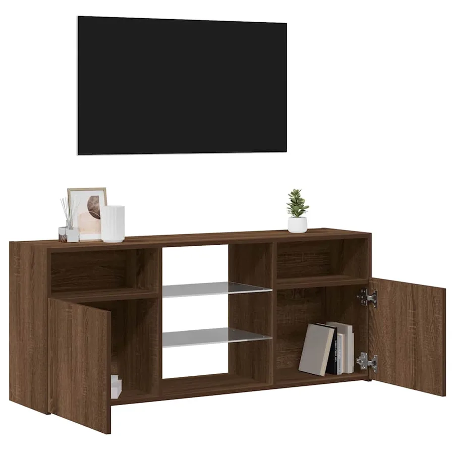 Meuble TV avec lumières LED Chêne marron 120x30x50 cm - 5