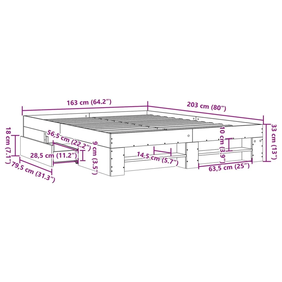 Cadre de lit sans matelas chêne sonoma 160x200 cm - 11