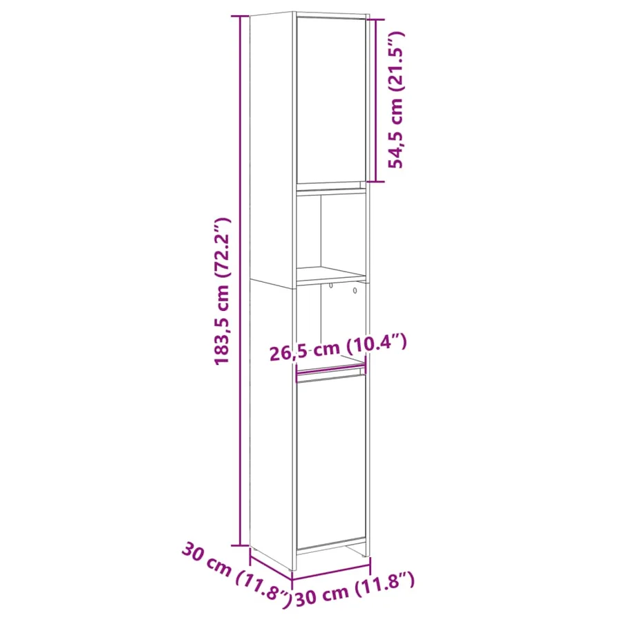 Armoire de salle de bain Chêne sonoma 30x30x183,5 cm Aggloméré - 9