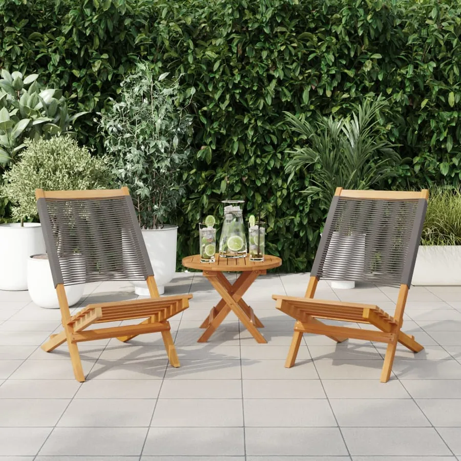 Chaises de jardin lot de 2 gris bois d'acacia et polypropylène - 2