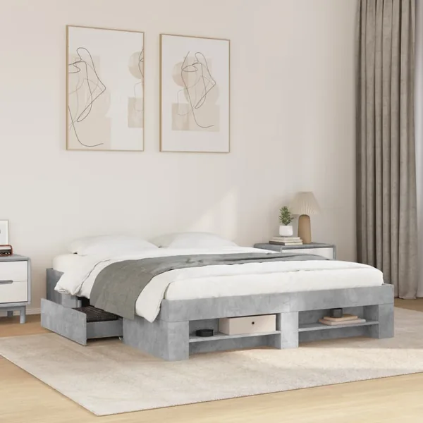 Cadre de lit sans matelas gris béton 150x200 cm bois ingénierie