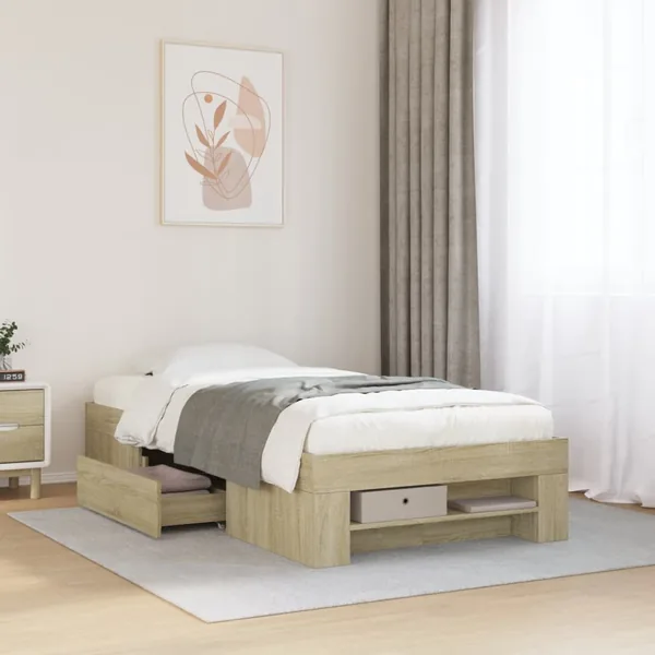 Cadre de lit sans matelas chêne sonoma 75x190 cm