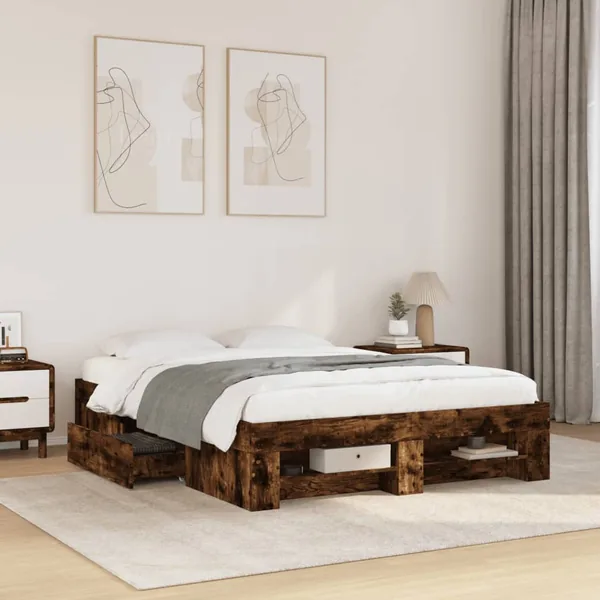 Cadre de lit sans matelas chêne fumé 140x190 cm bois ingénierie
