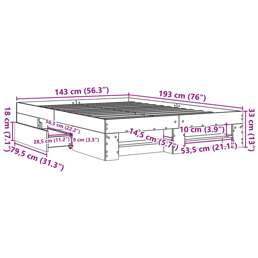 Cadre de lit sans matelas chêne fumé 140x190 cm bois ingénierie - 11