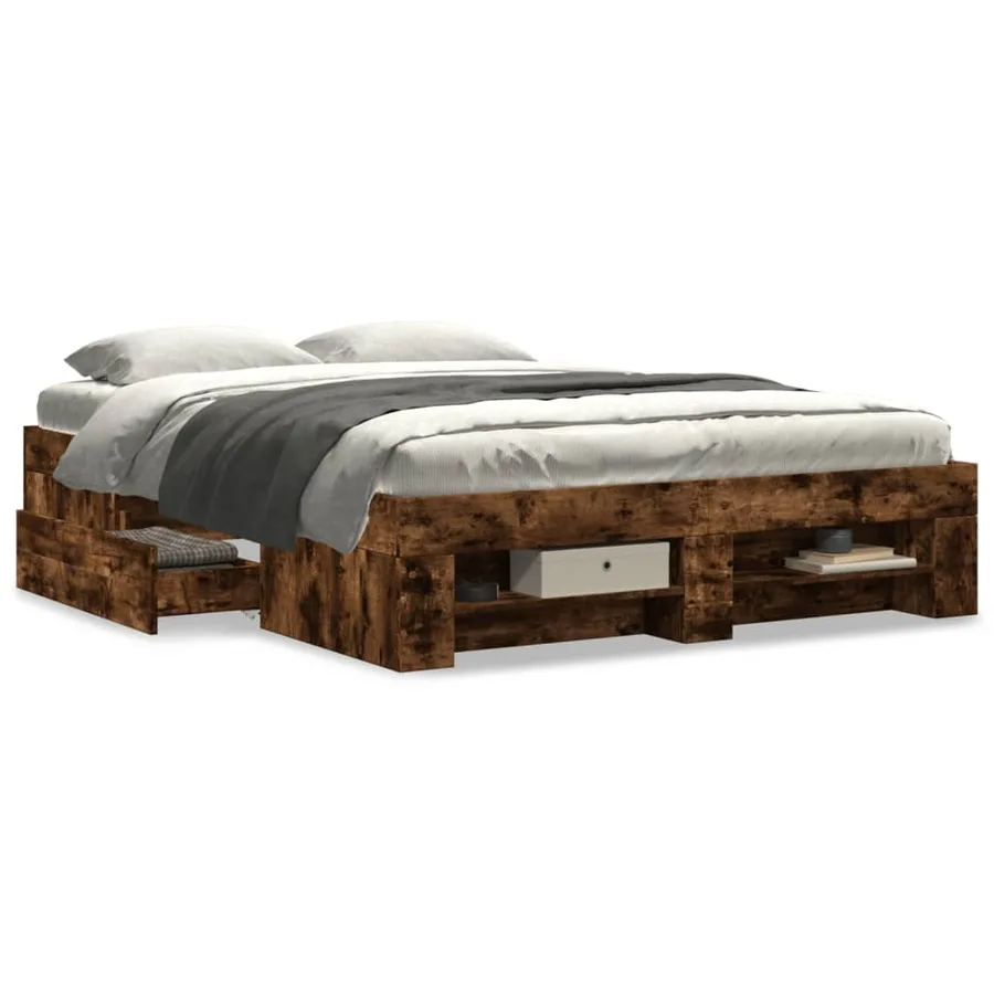 Cadre de lit sans matelas chêne fumé 140x190 cm bois ingénierie - 4