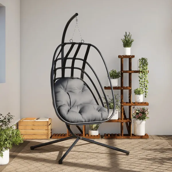 Fauteuil suspendu en forme d'œuf avec support en acier anthracite