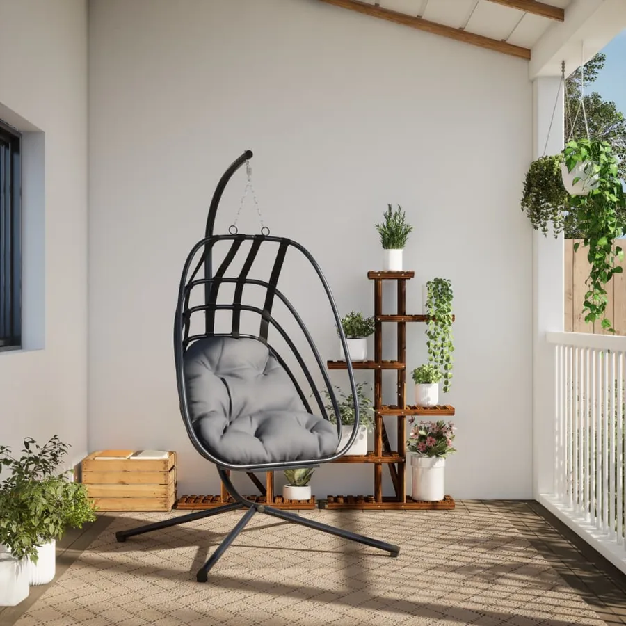 Fauteuil suspendu en forme d'œuf avec support en acier anthracite - 3