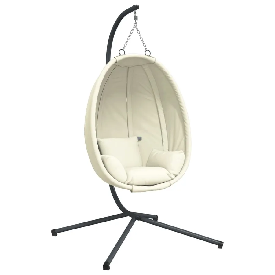 Chaise suspendue en forme d'œuf et support beige tissu et acier - 2