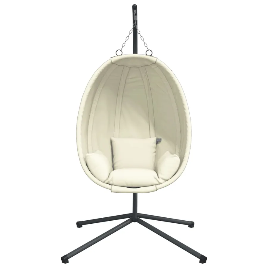 Chaise suspendue en forme d'œuf et support beige tissu et acier - 4