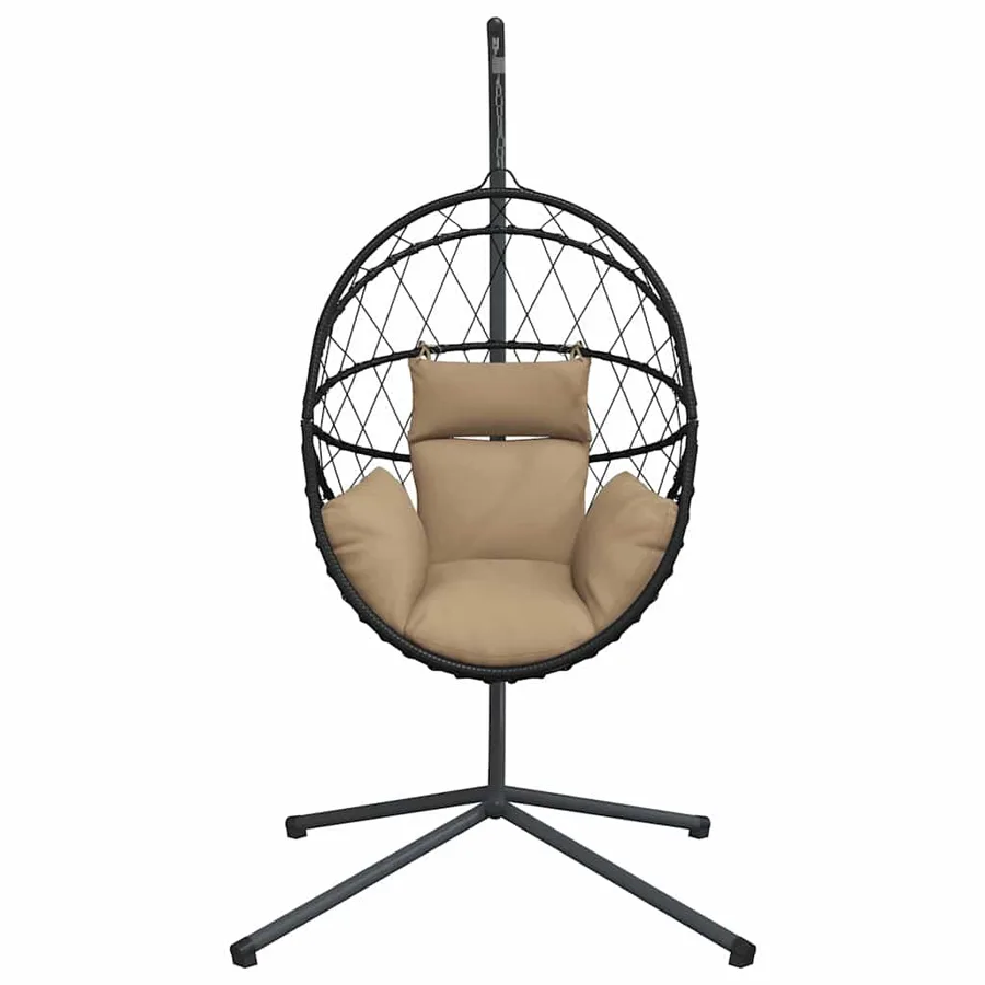 Chaise suspendue en forme d'œuf et support taupe rotin et acier - 4