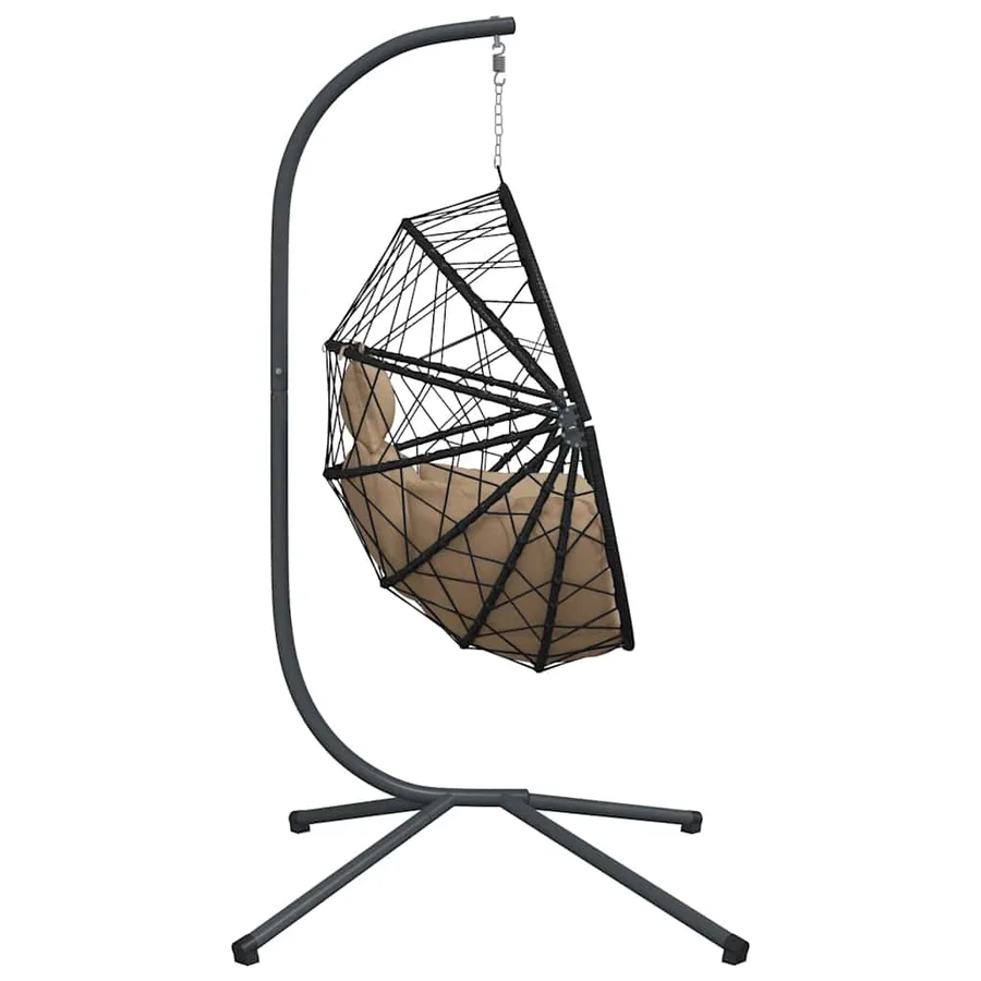 Chaise suspendue en forme d'œuf et support taupe rotin et acier - 5