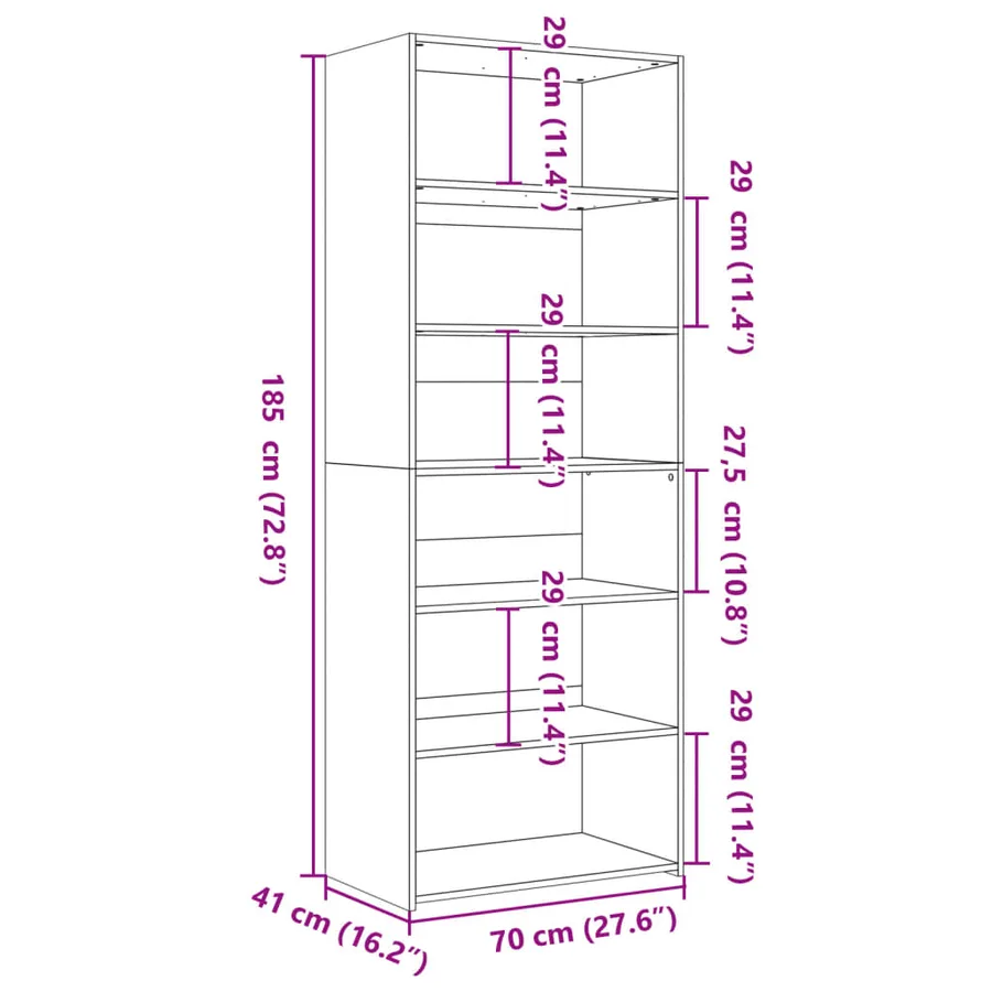 Buffet haut chêne sonoma 70x41x185 cm bois d'ingénierie - 9