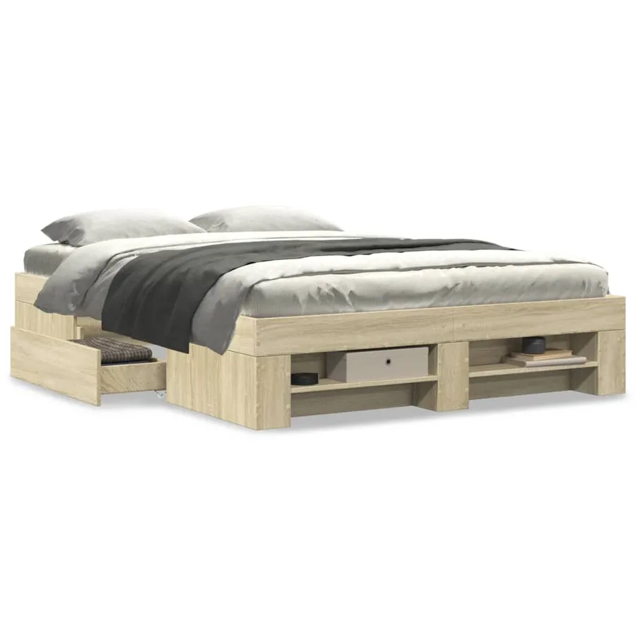 Cadre de lit sans matelas chêne sonoma 140x190 cm - 4
