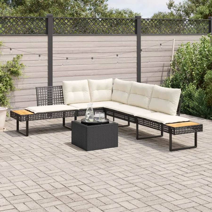 Salon de jardin avec coussins 2pcs noir résine tressée et verre - 2