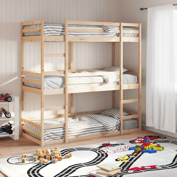 Lit superposé triple sans matelas 90x190 cm bois de pin massif