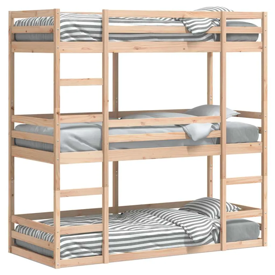 Lit superposé triple sans matelas 90x190 cm bois de pin massif - 2