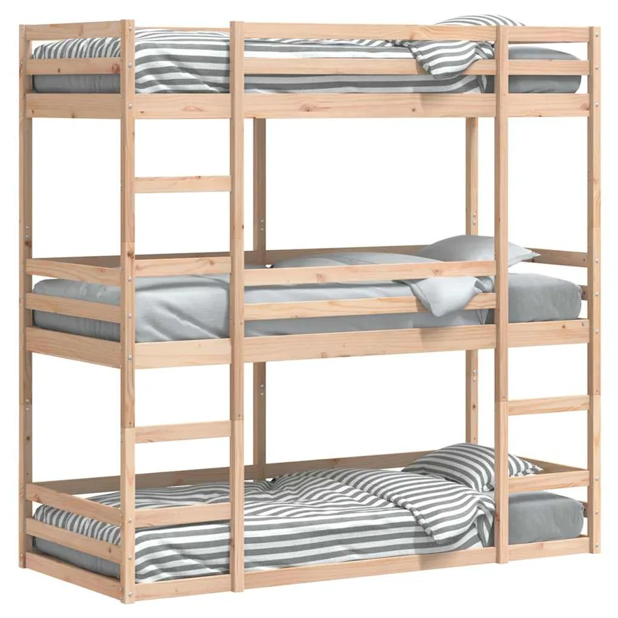 Lit superposé triple sans matelas 90x190 cm bois de pin massif - 4