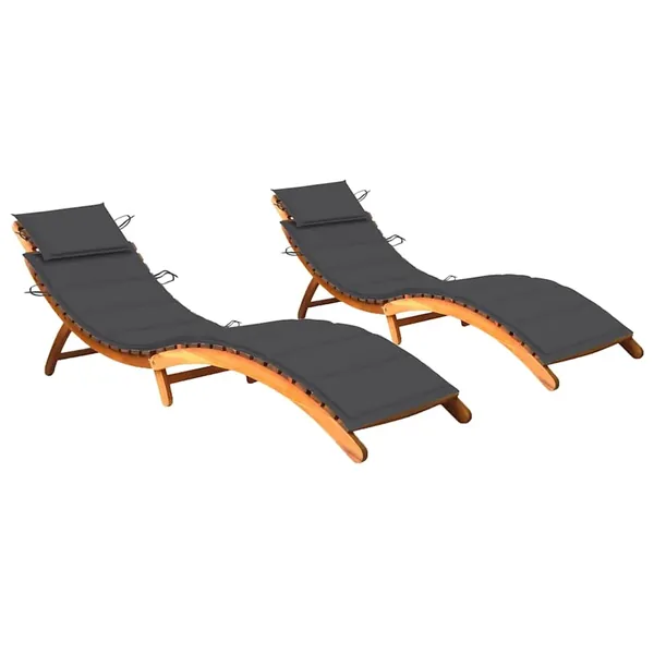 Sun loungers set of 2 with cushions Solid acacia wood