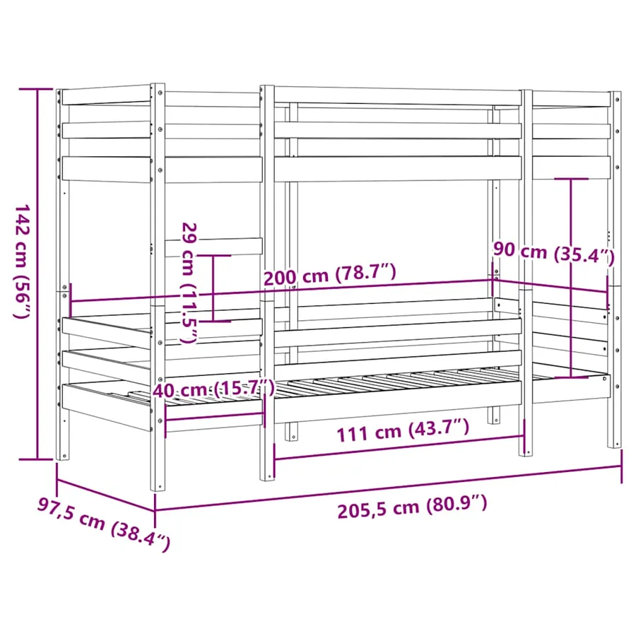 Lit superposé sans matelas cire marron 90x200 cm pin massif - 10