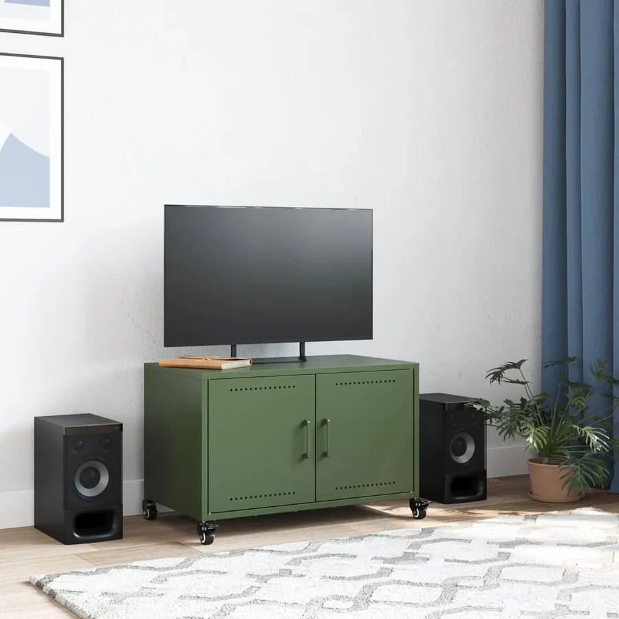 Meuble TV vert olive 68x39x43,5 cm acier - 3