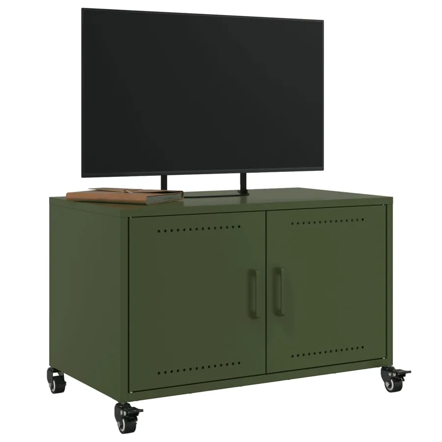 Meuble TV vert olive 68x39x43,5 cm acier - 5