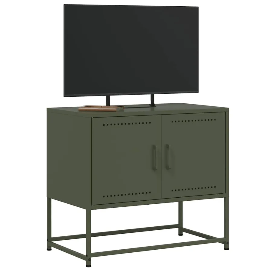 Meuble TV vert olive 68,5x39x60,5 cm acier - 4