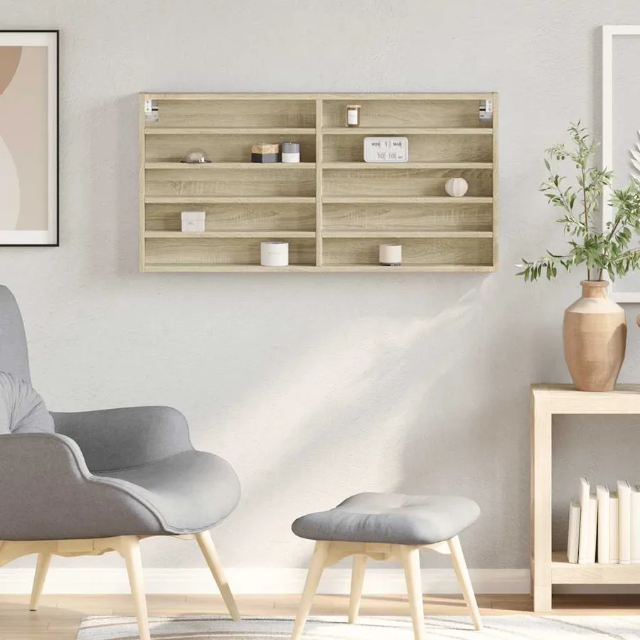 Armoire à vitrine chêne sonoma 100x8,5x50 cm bois d'ingénierie - 3