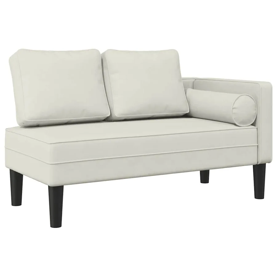 Chaise longue avec coussins crème velours - 2