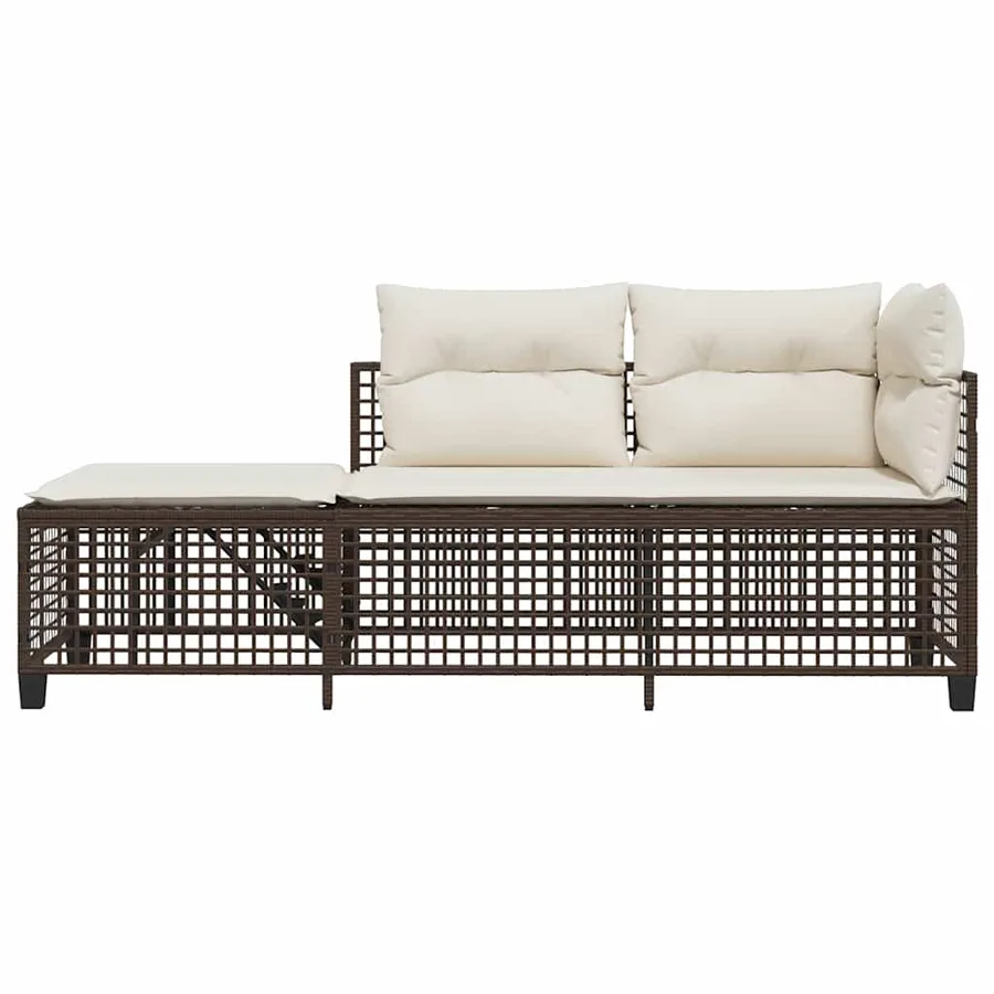 Salon de jardin d'angle et coussins 3 pcs marron résine tressée - 5