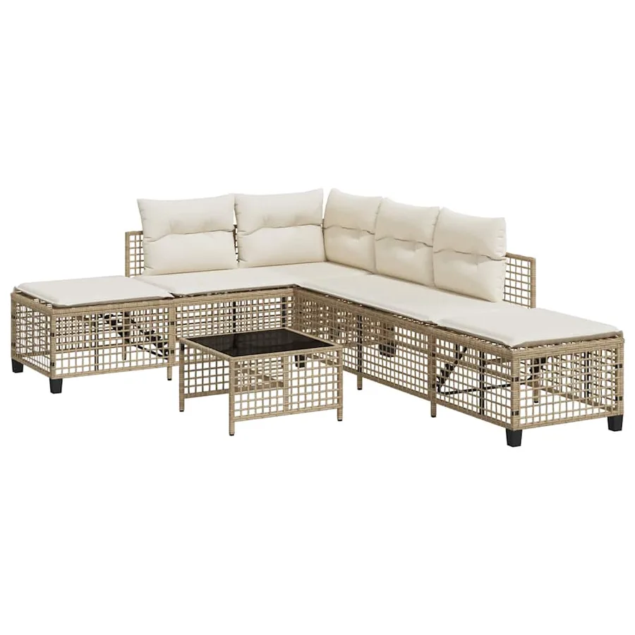 Salon de jardin d'angle avec coussins 3pcs beige résine tressée - 2