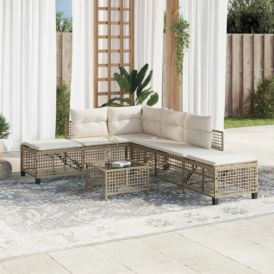Salon de jardin d'angle avec coussins 3pcs beige résine tressée - 3