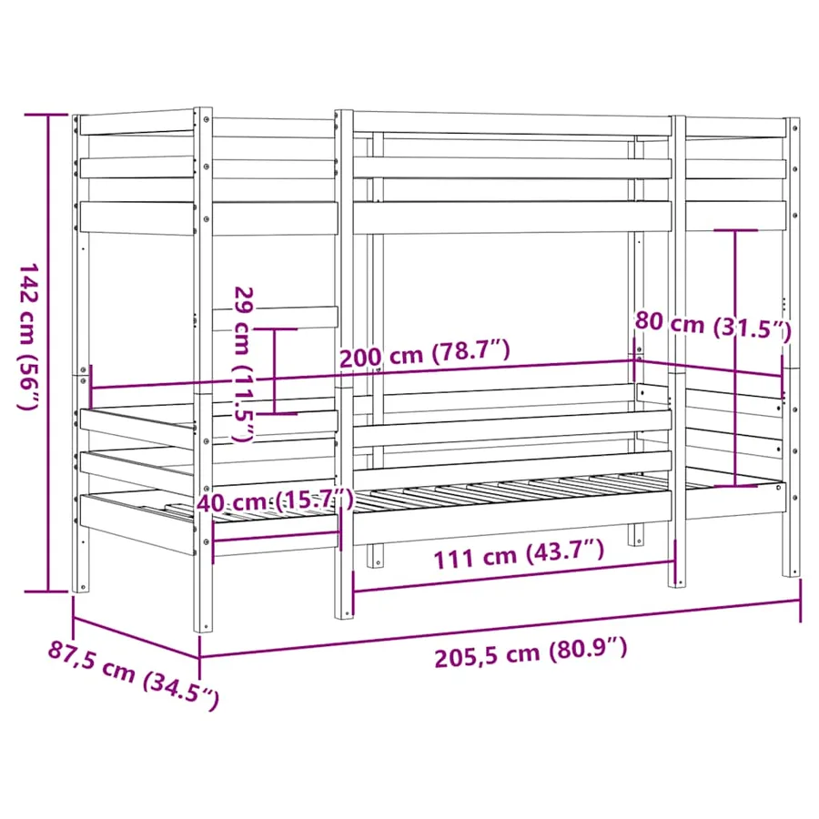 Lit superposé sans matelas cire marron 80x200 cm pin massif - 10