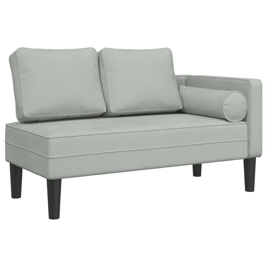 Chaise longue avec coussins gris clair velours - 2