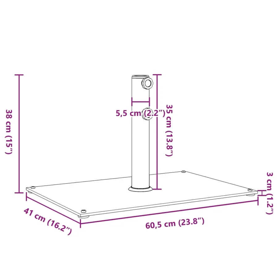 Base de parasol pour mâts Ø32/38/48 mm 15 kg rectangulaire - 9