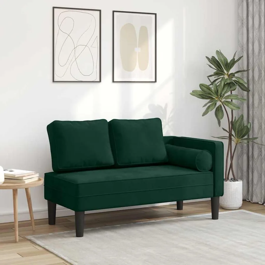 Chaise longue avec coussins vert foncé velours