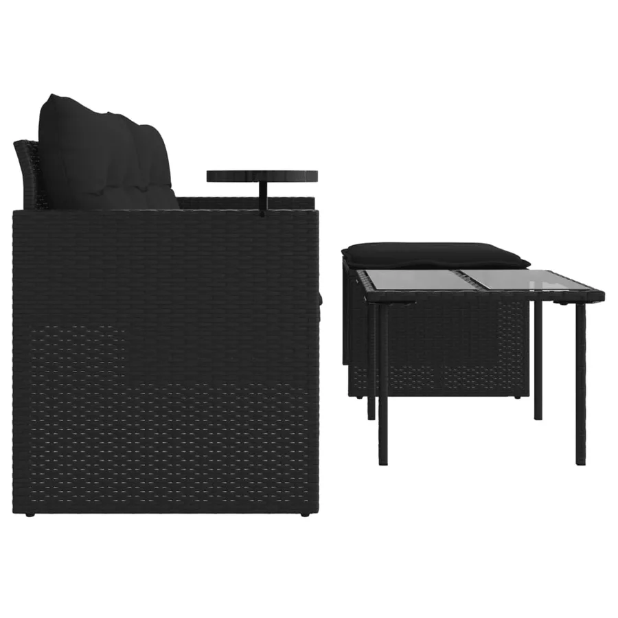 Salon de jardin 3 pcs avec coussins noir résine tressée - 6